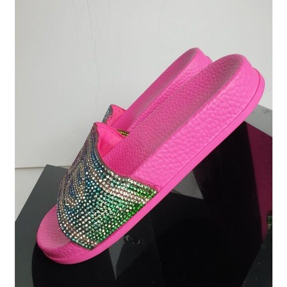 Bebe Girls Slides Pink Bling Rhinestone Embellished Slip On Slides size 11/12 - Picture 3 of 6